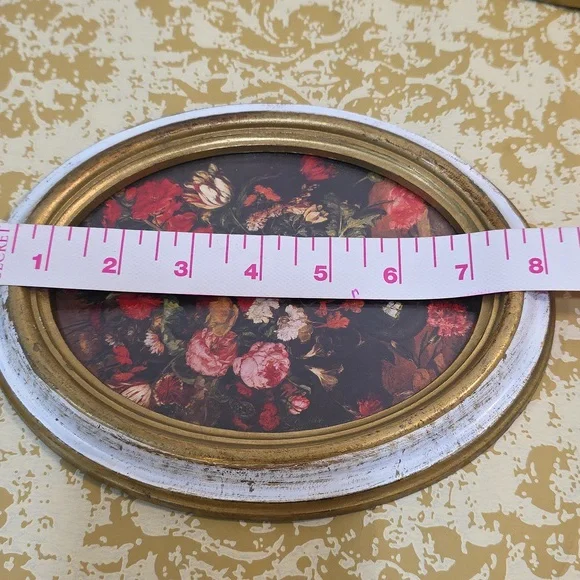 Vintage Norleans oval framed floral prints Italy Set of 3 gold & white